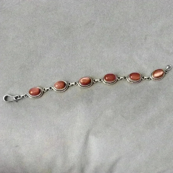 Mexican silver Jewelry - Natural Stone 925 Silver Bracelet with Gold Moonstone 8"‎